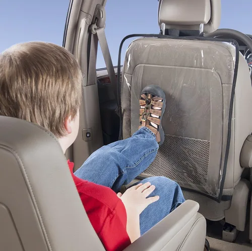 Vista 2 de High Road Protectores transparentes para respaldo de asiento de automóvil con correa inferior ajustable, paquete de 2