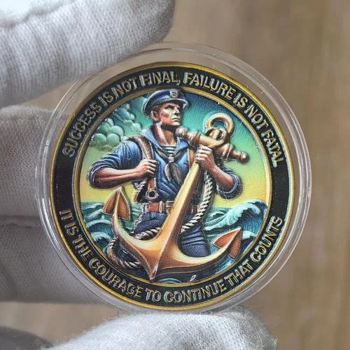 Vista 2 de Sailing Ship & Anchor - Moneda inspiradora de desafío – Símbolo de perseverancia y coraje – Medallón de premios motivacionales