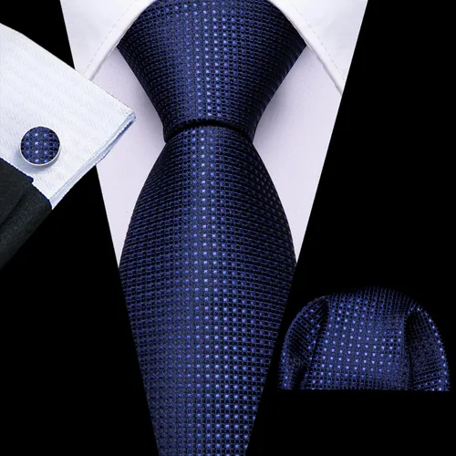 Vista 107 de Barry.Wang Corbatas de seda para hombre, diseño de lunares, gemelos cuadrados de bolsillo, gemelos para negocios, boda