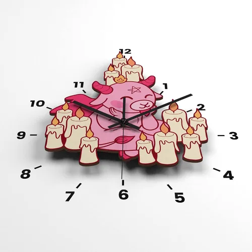 Vista 5 de Reloj de pared de madera para sala de estar, pegatinas de números de bricolaje, ecológico, cocina, pentáculo, café, corte láser, 666, lindo arte