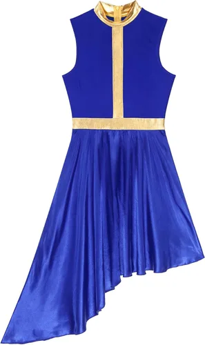 Vista 4 de Vestido de baile de alabanza metálico para mujer, superpuestas, túnicas asimétricas, falda de satén, disfraz litúrgico de adoración lírica