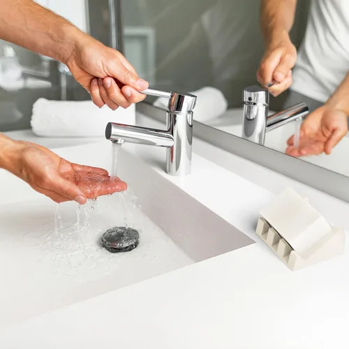 Vista 6 de Jabonera de silicona (patentada en EE. UU.) Portajabones autodrenante para barra de jabón para ducha, fregadero de baño, bandeja de jabón