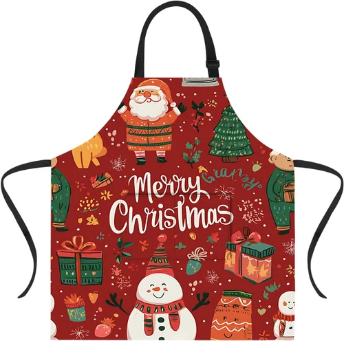 Vista 22 de ANNA QUEEN Delantal de Feliz Navidad para mujeres y hombres con bolsillos, delantal de muñeco de nieve, delantal de cocina ajustable para cocinero