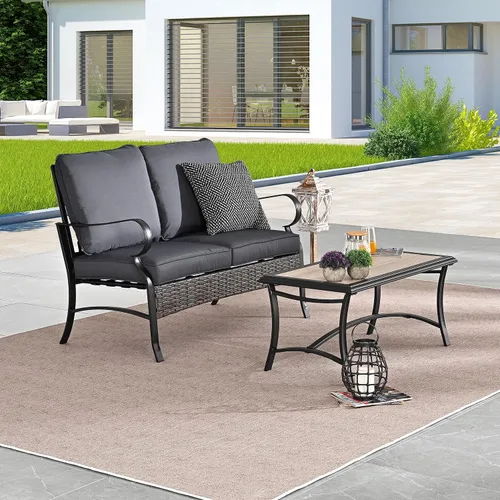 Vista 5 de LOKATSE HOME Juego de 2 sofás de dos plazas para exteriores con mesa de centro rectangular