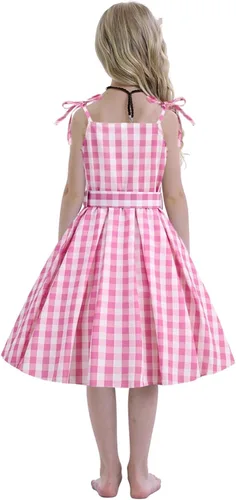 Vista 2 de Sukyfecde Disfraz de princesa rosa de la película 2023 para niñas, traje de Halloween con accesorios de 2 a 12 años