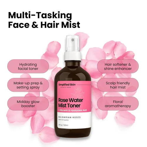 Vista 3 de Spray de agua de rosas y glicerina, hidratante y refrescante para rostro y cabello, tónico facial con ácido hialurónico para calmar, suavizar