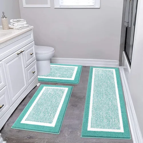 Vista 13 de Pauwer Juego de baño, alfombras de baño antideslizantes, alfombras de ducha absorbentes para suelo de baño, bañera y ducha, color azul aguamarina