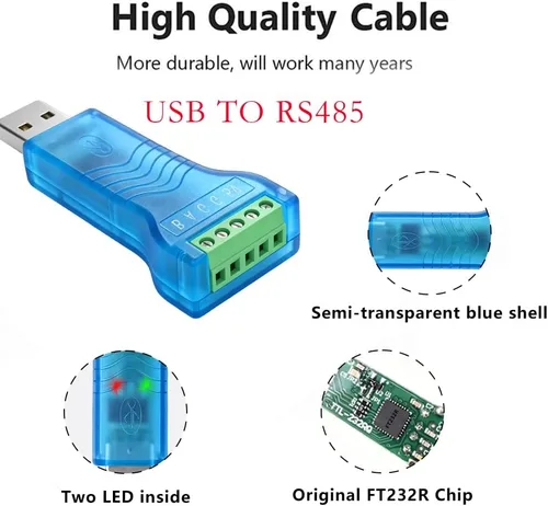 Vista 2 de Adaptador USB a RS485 FT232RL Comunicación rápida TX RX Soporte Modbus Industrial RS485 Convertidor A+ B- VCC GND con Windows 10 8 7 MacOS Linux