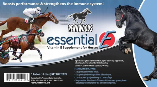 Vista 2 de Pennwoods Essential E: Suplemento equino de vitamina E para la salud, el rendimiento, la recuperación y la nutrición del caballo - 1 galón
