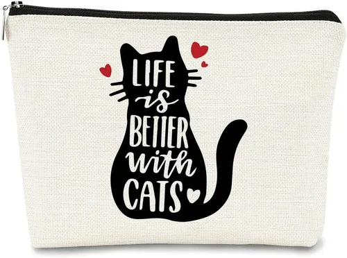 Vista 9 de Regalos de Gatos - Pequeña bolsa de maquillaje, bolsa de cosméticos para amantes de los gatos, bolsa de maquillaje para adolescentes y mujeres, cat 1
