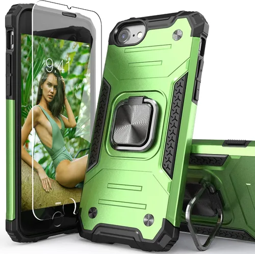 Vista 15 de Funda para iPhone SE 2020 con protector de pantalla, a prueba de golpes, con soporte de automóvil, ligera, funda protectora para iPhone 6/6s/7/8/SE