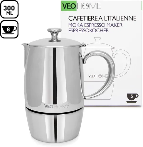 Vista 8 de VeoHome Cafetera espresso para estufa - l olla de inducción de acero inoxidable con múltiples estufas (10.1 fl oz)
