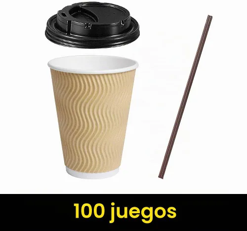 Vista 7 de SPRINGPACK Tazas de café de papel desechables con tapas, paquete de 100 tazas de café con aislamiento de pared ondulada de 12 onzas para bebidas