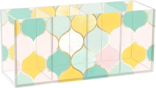Vista 12 de Boho Style Leaves Pen Pencil Holder for Desk, Decorative Pen Holders 4 Compartments, Makeup Brush Cup Acrylic Desk Organizer for Office Classroom