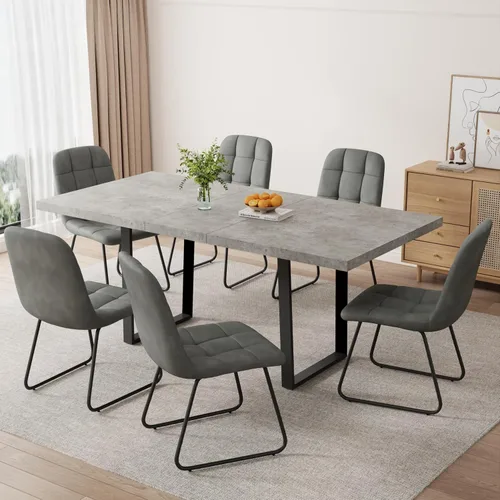 Vista 16 de ZckyCine Conjunto moderno de mesa de comedor de 5 piezas con mesa rectangular de madera y 4 sillas tapizadas en cuero, capacidad para 4 personas