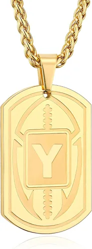 Vista 60 de Graduation Gifts - Football Initial Necklace for Men Boys Kids Teen Dog Tag Stainless Steel Black Letter Pendant Sport Football Athletes Jewelry