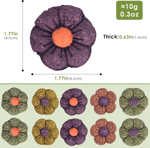 Vista 2 de ERKOON Juguetes masticables de conejo, 10 golosinas de hierba Timothy de 1.77 pulgadas, juguetes molares de animales pequeños para conejillo