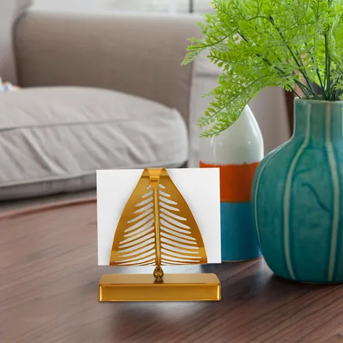Vista 7 de ARTIBETTER Rustic Metal Napkin Holder Large Leaf Design Standing Tissue Dispenser with Gold Base for Kitchen Dining Table Farmhouse Decor