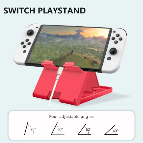 Vista 3 de Soporte compatible con Nintendo Switch, soporte de interruptor ajustable, soporte de teléfono plegable para escritorio, accesorios de soporte