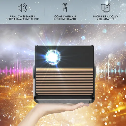 Vista 5 de RCA Mini proyector inteligente Proyector portátil 1080P con WiFi y Bluetooth Proyector de película con soporte inclinable