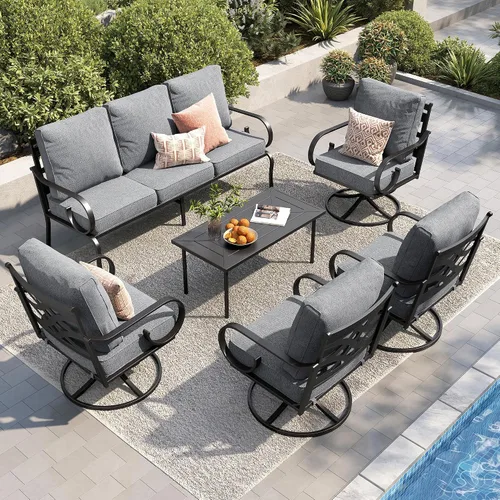 Vista 26 de PHI VILLA Patio Furniture Set with 4 Rocking Chairs & Fire Pit, Beige