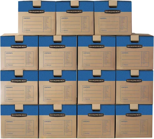 Vista 11 de Bankers Box Caja de mudanza pequeña Prime, paquete de 10 unidades, asas reforzadas, montaje sin cinta, tapa adjunta, 16 x 12 x 12 pulgadas (0062716)
