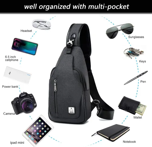 Vista 2 de Bolso bandolera pequeño con mochila cruzada sobre el hombro para hombres y mujeres de viaje al aire libre bolso ligero con bandolera en el pecho