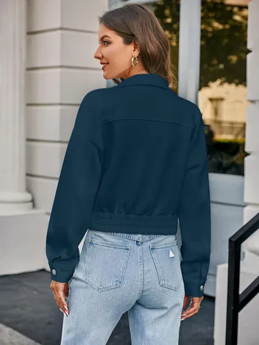 Vista 5 de Chaqueta bomber casual para mujer, chaqueta recortada para exteriores