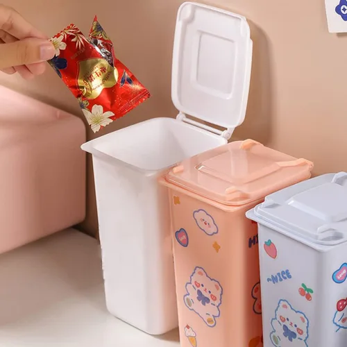 Vista 7 de GANAZONO Mini basurero de escritorio con tapa, organizador pequeño para bolígrafos, almacenamiento compacto de mesa, 6.29 x 3.93 x 2.55 pulgadas