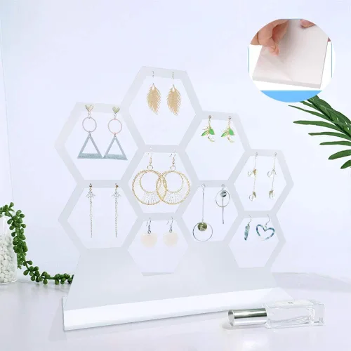 Vista 7 de Soporte para pendientes acrílico con forma de pendiente y forma de panal transparente para pendientes organizador de joyas accesorios