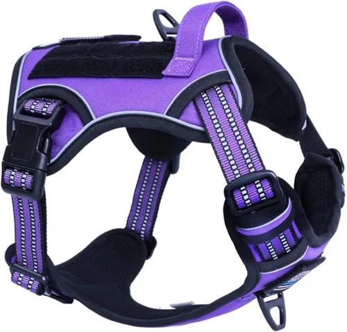 Vista 16 de BUMBIN Arnés táctico para perros pequeños sin tirones, famoso arnés de TIK TOK sin tirones para cachorros, arnés reflectante inteligente para Negro