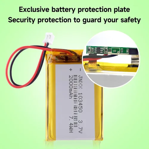 Vista 6 de 103450 Batería 3.7V 2000mAh 7.4wh Lipo Batería recargable con 2 cables JST 0.079 in Conector para altavoz y dispositivo inalámbrico (paquete de 1)