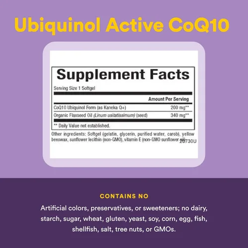 Vista 4 de Natural Factors, Ubiquinol Active CoQ10 200 mg, suplemento de coenzima Q10 de doble fuerza, alta absorción para apoyo energético, cardíaco