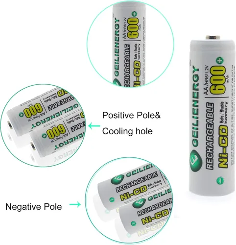 Vista 3 de Baterías de luz solar NiCd AA 600mAh 1.2V baterías recargables para lámpara solar luz jardín (paquete de 8)