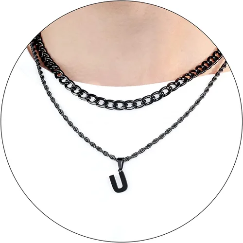 Vista 51 de SENRAN Collar con inicial en capas de la A a la Z para hombre, cadena de cuerda torcida de acero inoxidable de 18 a 20 pulgadas, dije de letra