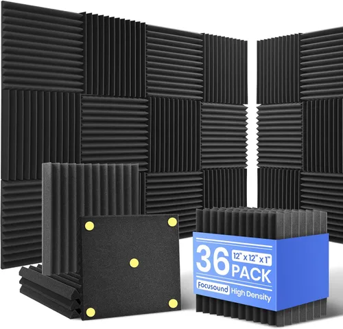 Vista 9 de Focusound Paquete de 80 paneles de espuma a prueba de sonido, paneles de espuma acústica de 1 x 12 x 12 pulgadas para pared, paneles de cuña