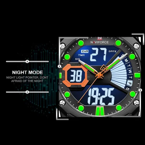 Vista 5 de NAVIFORCE Relojes digitales militares para hombre, analógicos de cuarzo, resistente al agua, luminoso, reloj deportivo de cuero, multifuncional