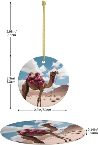 Vista 4 de Beautiful Camel Round Ceramic Pendant with Hole and Gold Rope for Christmas and New Year Hanging Decoration at Home
