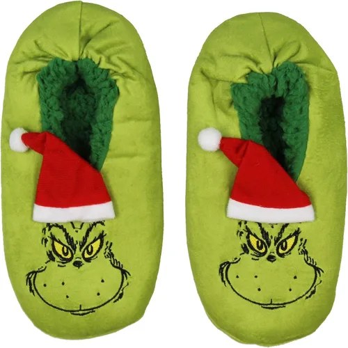 Vista 3 de Bioworld Dr. Seuss The Grinch That Stole - Pantuflas de Navidad con suela antideslizante para mujeres y hombres, The Grinch