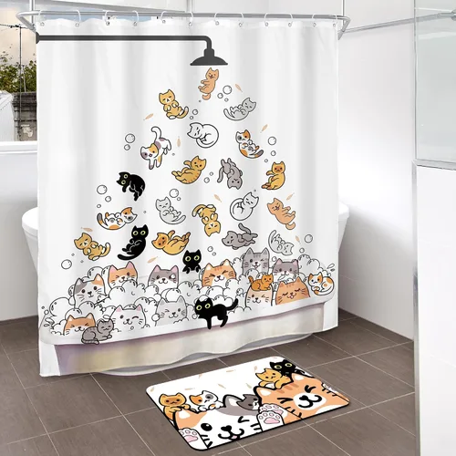 Vista 26 de SVBright Cortina de Ducha de Puesto Pequeño con Lindo Gato 36 pulgadas de ancho x 72 pulgadas de largo para Niños Casa Rodante Media Individual