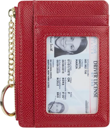 Vista 19 de Tarjetero delgado minimalista para mujer, monedero, monedero, llavero con bolsillo frontal con ventana de identificación