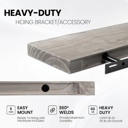 Vista 4 de Estantes flotantes para decoración de pared, estantes rústicos de madera recuperada de 24 x 8 pulgadas, estantes de montaje en pared resistentes