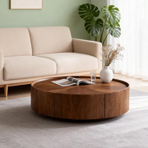 Vista 11 de SSLine Mesa de centro cuadrada con 4 cajones de almacenamiento, mesa de centro de madera negra de 33.2 pulgadas para sala de estar, mesas centrales