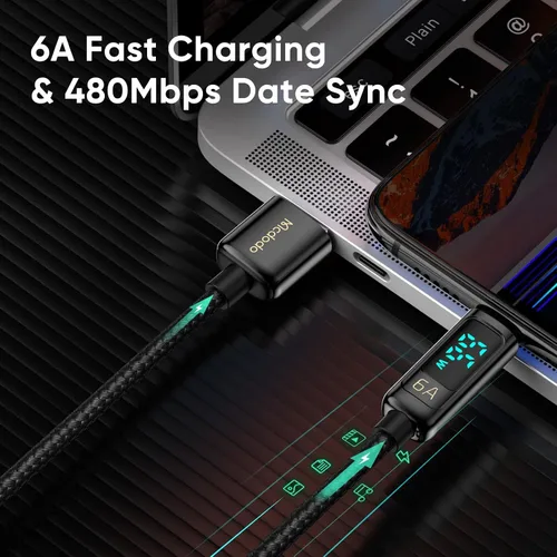 Vista 5 de mcdodo Cable USB A a USB C de 4 pies 6 A de carga rápida USB3.0 a USB-C Cable de carga para iPhone 15/15Pro/iPad Pro/MacBook Pro/Galaxy S23, carga