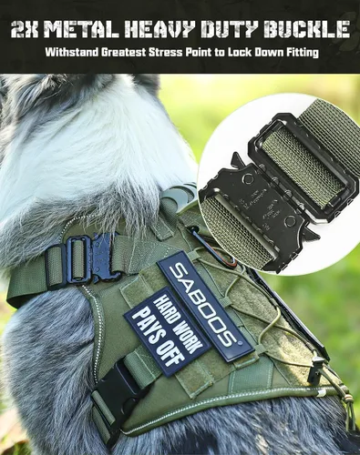 Vista 4 de Arnés militar para perro, sin tirones, con asa y Molle, de fácil control, arnés para perro, arnés de entrenamiento para caminar, ajustable, Verde