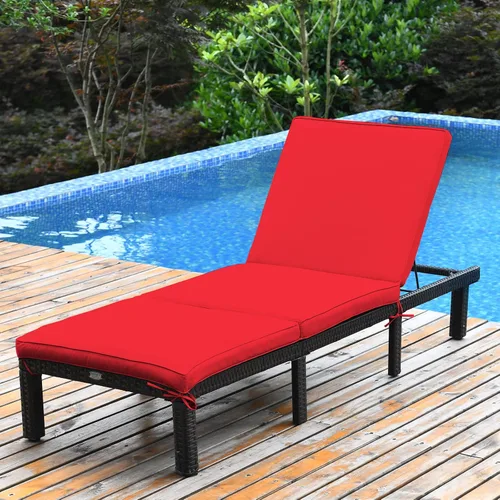 Vista 3 de COSTWAY Sillón de ratán para patio, sala Chasie ajustable de 6 engranajes, reclinable al aire libre para terraza, patio trasero (rojo)
