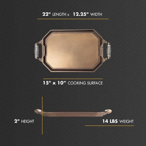 Vista 6 de FINEX - Plancha de hierro fundido de 22 pulgadas, placa de plancha, distribución uniforme del calor, cocción antiadherente, sartén doble de hierro