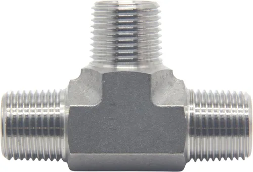 Vista 4 de HFS (R) 304 acero inoxidable forjado tubería calle Tee - macho MNPT 3-Way Tee inoxidable (1/2" macho NPT)