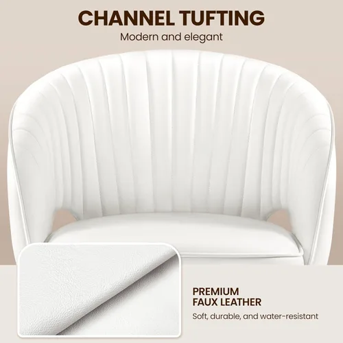 Vista 5 de Yaheetech Silla de Oficina para Casa, Silla de Escritorio de Cuero Sintético, Silla Giratoria Moderna con Respaldo Acolchado Tipo Barril, Ruedas