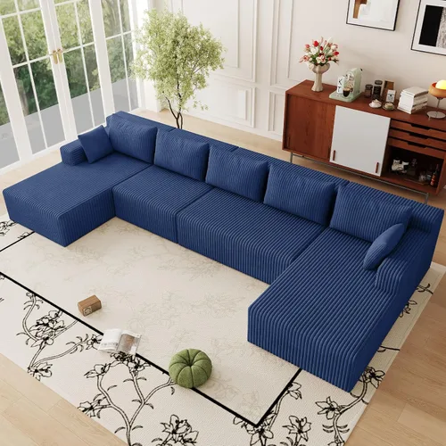 Vista 28 de Sofá modular Cloud de 95 pulgadas con otomana, moderno sofá nube en forma de U con asiento profundo, cómodo sofá de pana de 3 plazas, sofá de espuma
